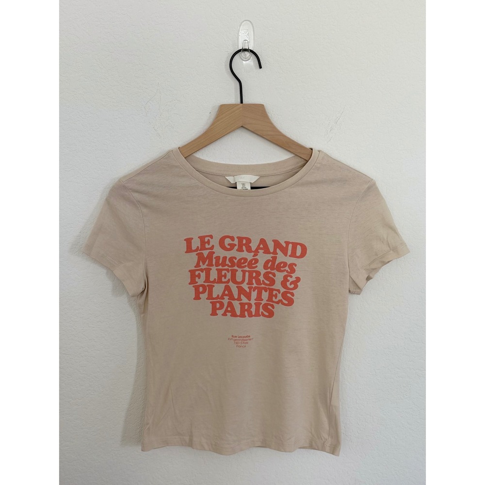 HM Paris Graphic Tee Beige Red Le Grand Musee des Fleurs Short Sleeve Small